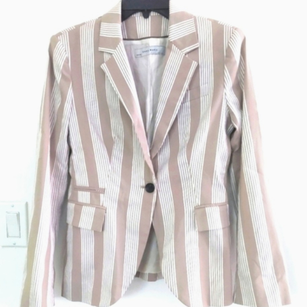 Zara Basic Beige and White Striped Jacket Size M